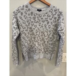 Rails Small Marlo Sweatshirt Flocked Cheetah Zip Sides Crewneck Pullover Gray
